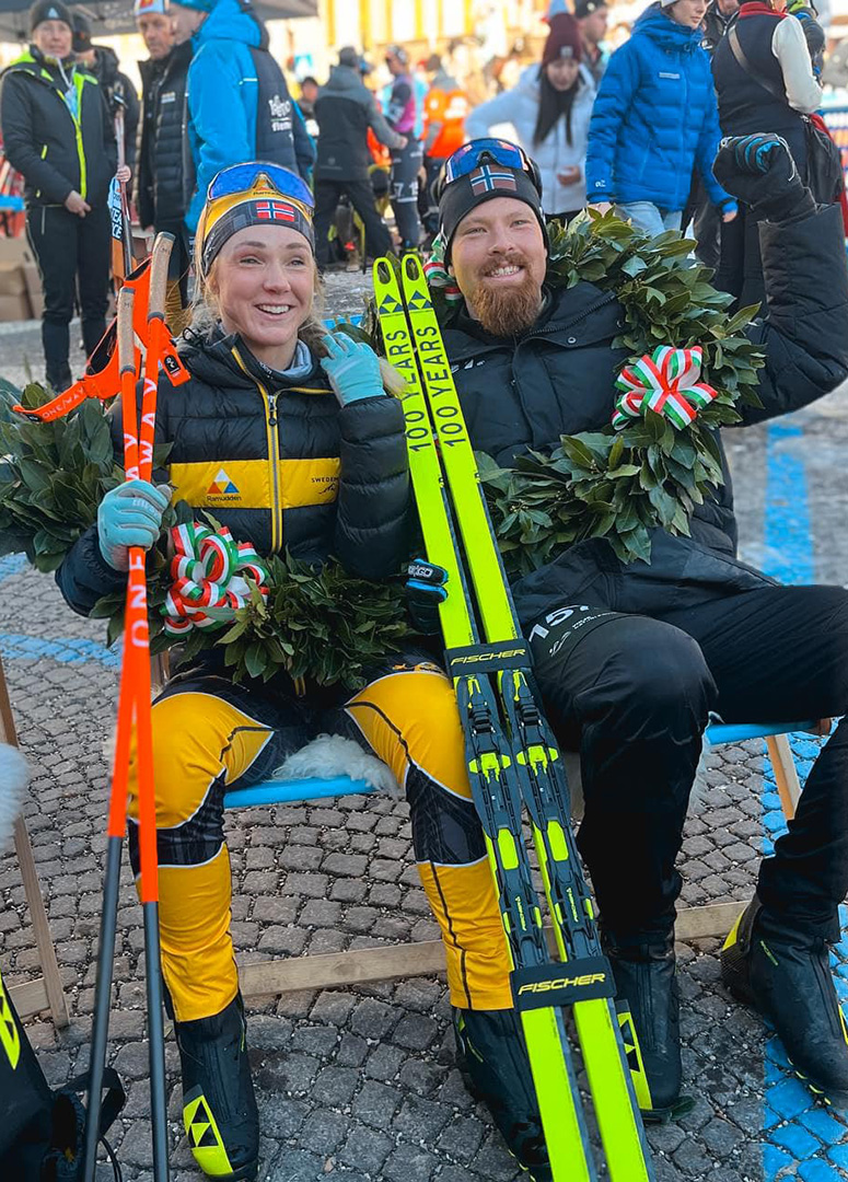I vincitori della 51esima Marcialonga, Emilie Fleten e Runar Mathisen (libera da credits)